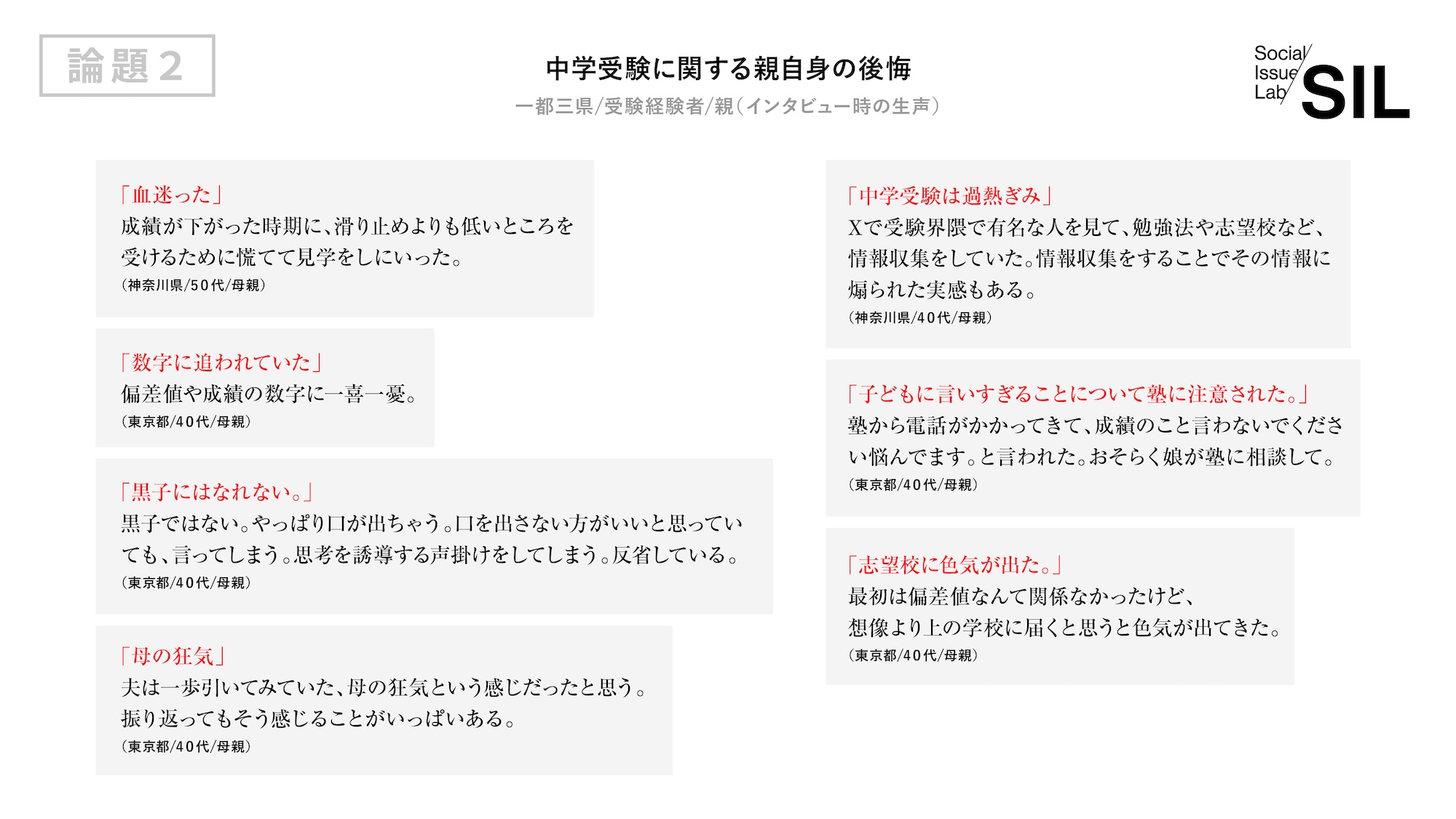 中学受験に関する親自身の後悔